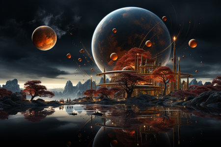 Futuristic ball sphere, christmas decoration, planet background. AI Generative.の写真素材