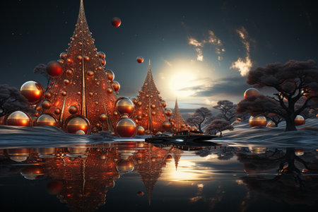 Futuristic ball sphere, christmas decoration, planet background. AI Generative.の写真素材