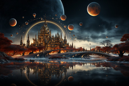 Futuristic ball sphere, christmas decoration, planet background. AI Generative.の写真素材