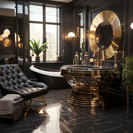 Futuristic luxury bathroom interior design, French-inspired light style, pastel color tone. AI Generative.の写真素材