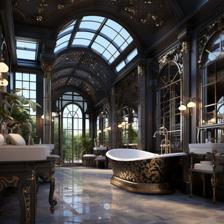 Futuristic luxury bathroom interior design, French-inspired light style, pastel color tone. AI Generative.の写真素材