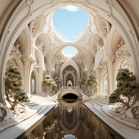 Futuristic apartment, interior design, French-inspired light style, with beige white as the main color tone. AI Generative.の写真素材