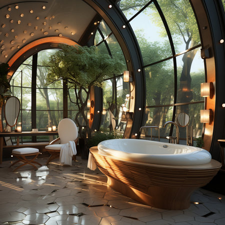 Futuristic luxury bathroom interior design, French-inspired light style, pastel color tone. AI Generative.の写真素材