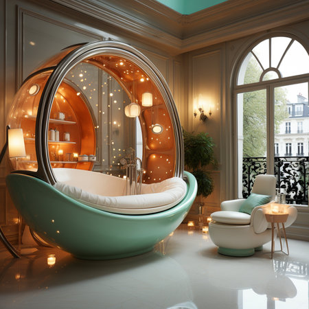 Futuristic luxury bathroom interior design, French-inspired light style, pastel color tone. AI Generative.の写真素材