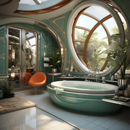 Futuristic luxury bathroom interior design, French-inspired light style, pastel color tone. AI Generative.の写真素材