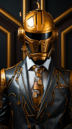 Man in classical suit and colorful helmet, robotic concept. AI Generative.の写真素材