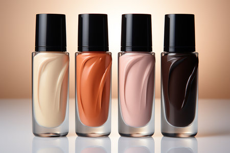 Set Of Cosmetic Liquid Foundation pastel background, pastel beige colors. AI Generative.の写真素材