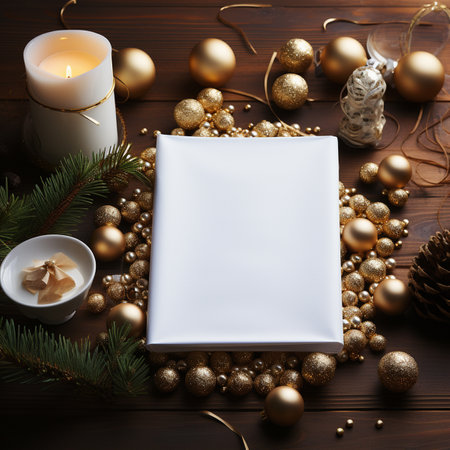Flay lay Christmas Day objects on white table top. Text space image. High quality photoの写真素材