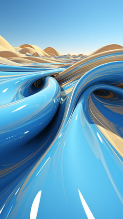 Futuristic Background. Golden white Road floating in the air, blue sky background, AI Generative.の写真素材