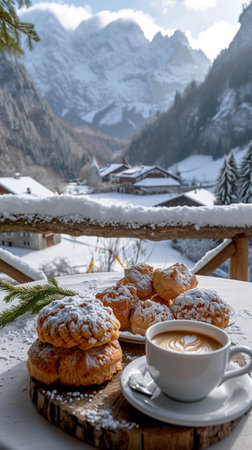 Traditional Swiss winter meal. Ski food at a mountain restaurant. AI Generative.