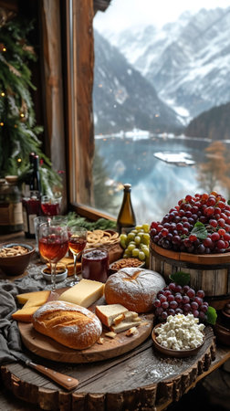 Traditional Swiss winter meal. Ski food at a mountain restaurant. AI Generative.