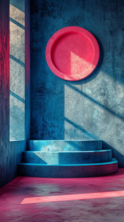 Spring cherry blossoms geometric podium background, display for product, cosmetic and perfume presentation. Generative AI.の写真素材