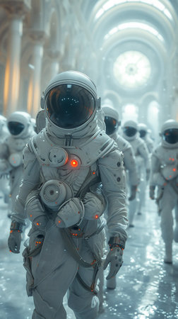 futuristic meeting room with people in the alien place scene, AI Generative.の写真素材