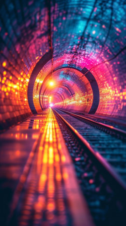 Digital data flow on road in concept of cyber global communication. Vision of fast speed transfer to show agile digital transformation. Futuristic background. AI Generative.の写真素材