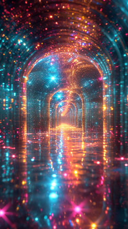 Digital data flow on road in concept of cyber global communication. Vision of fast speed transfer to show agile digital transformation. Futuristic background. AI Generative.の写真素材