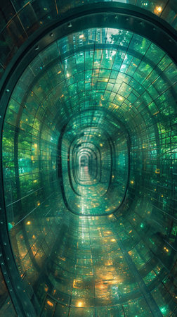 Digital data flow on road in concept of cyber global communication. Vision of fast speed transfer to show agile digital transformation. Futuristic background. AI Generative.の写真素材