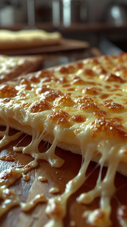 Pizza slices golden baked oven, delicious melted cheese. AI Generative.