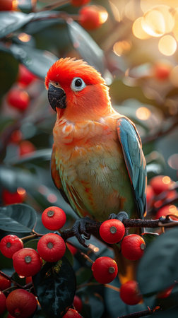 Closeup portrait of a blue, red and yellow Macaw parrot, Ara ararauna. AI Generative. High quality...