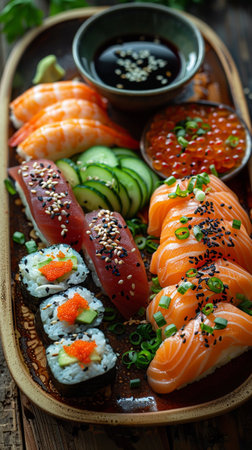 Asian food sushi and sashimi. AI Generative. High quality photoの写真素材