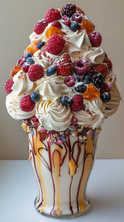 Large bowl of ice cream with assorted fruits. AI Generative.の写真素材