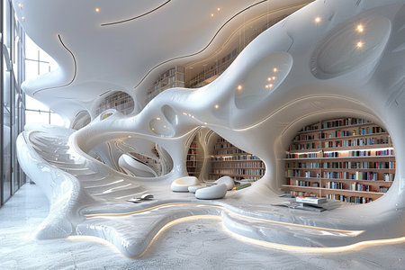 Modern futuristic style home interiors, bright lobby and stairs. AI Generative. High quality photoの写真素材