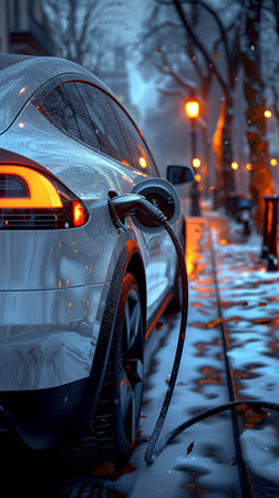 Charging an electric car with the power cable supply plugged in. AI Generative.
