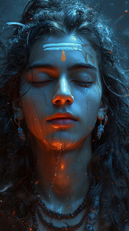 Maha Shivratri, Lord Shiva on blue background. AI Generative.