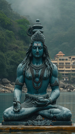 Maha Shivratri, Lord Shiva on blue background. AI Generative.の写真素材