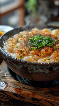 Grilled shrimps in the poke bowl with noodle in dark background. AI Generatedの写真素材
