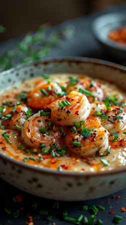Grilled shrimps on the pan in dark background. AI Generated. High quality photoの写真素材