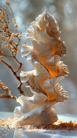 Flying cake layers with whipped cream on table. Birthday cake in freeze motion, food levitation. AI Generative. High quality photoの写真素材