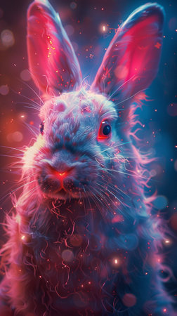 Futuristic Easter Rabbit on the motorcycle. AI Generative.の写真素材