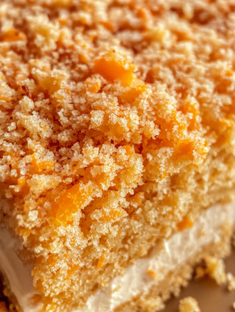 Delicious Slice of Carrot Cake with Cream Cheese Frosting. Close-up of a slice of carrot cake with rich cream cheese frosting. AI Generative.の写真素材