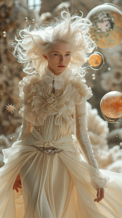 Beautiful top model woman in the space, futuristic space. AI Generated. Hight quality illustrationの写真素材