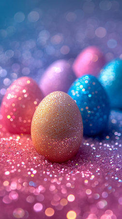 Easter. Pink easter eggs . Close-up. Happy easter holidays. AI generative.の写真素材