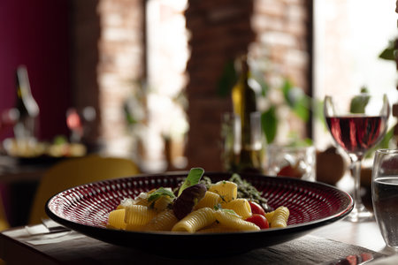 Traditional Italian Pasta, mediterranean cuisine, restaurant background. AI Generative. High quality photoの写真素材