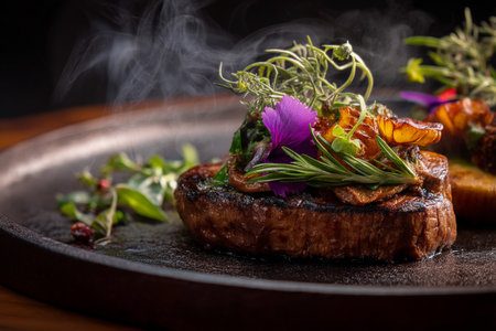 Grilled steaks and vegetables, close up. AI Generative.の写真素材