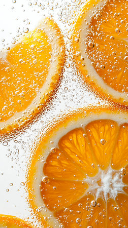 Water drops on an orange on a white background. Refreshing orange. Juicy fresh orange.の写真素材