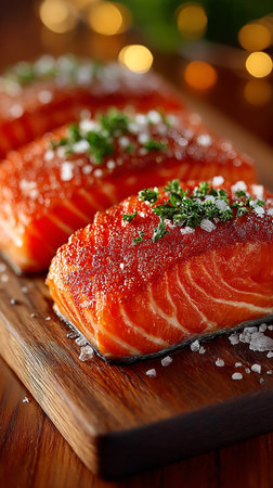 Grilled salmon with caviar. AI Generative.の写真素材