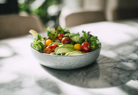 Green bowl salad with tomato and fresh vegetables. AI Generative.の写真素材