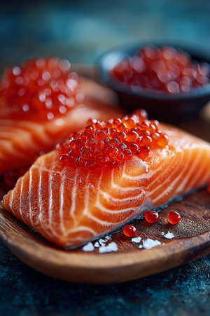 Grilled salmon with caviar. AI Generative.の写真素材