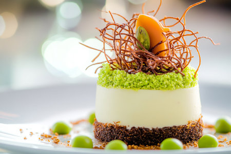 Chocolate dessert with kataifi and pistachio paste. AI Generative.の写真素材