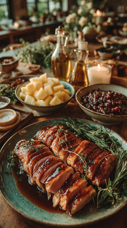 Traditional French dish Magret de canard, roast duck breast in the restaurant. AI Generative.の写真素材