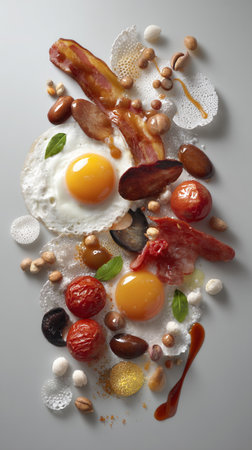 Fresh delicious tasty homemade sandwich with avocado, roasted egg and bacon isolated on gray background. AI Generative.の写真素材