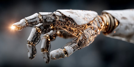 Artificial intelligence concept. Hand with shining light. Business technology innovation. AI Generative.の写真素材