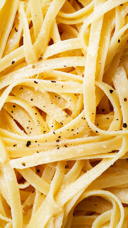 Close-up of creamy fettuccine alfredo pasta with sauce and seasoning. AI Generative.の写真素材