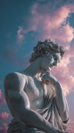 Stone statue of male figure standing outdoor. Concepts: historical monument, contemplation and wisdom, heritage preservation. AI Generative.の写真素材