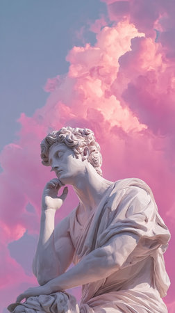 Stone statue of male figure standing outdoor. Concepts: historical monument, contemplation and wisdom, heritage preservation. AI Generative.の写真素材