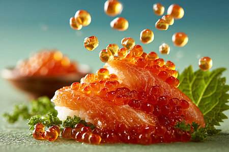 a salmon roe donburi with dried seaweed.の写真素材