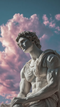 Stone statue of male figure standing outdoor. Concepts: historical monument, contemplation and wisdom, heritage preservation. AI Generative.の写真素材